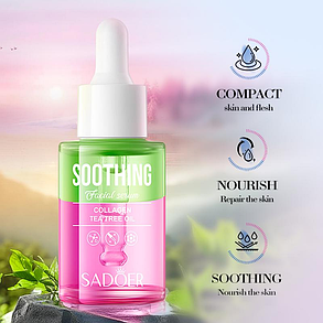 Двофазна відновлююча сироватка з колагеном та чайним деревом Sadoer Soothing Facial Serum, 30 мл., фото 2