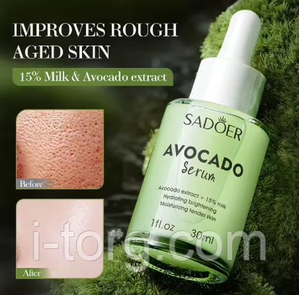 Сироватка для обличчя з авокадо та молоком Sadoer Avocado Serum, 30 мл., фото 2