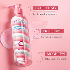 Лосьйон для тіла з ароматом маршмеллоу Sadoer Nicotinamide Marshmallow Body Lotion, 200 мл., фото 1