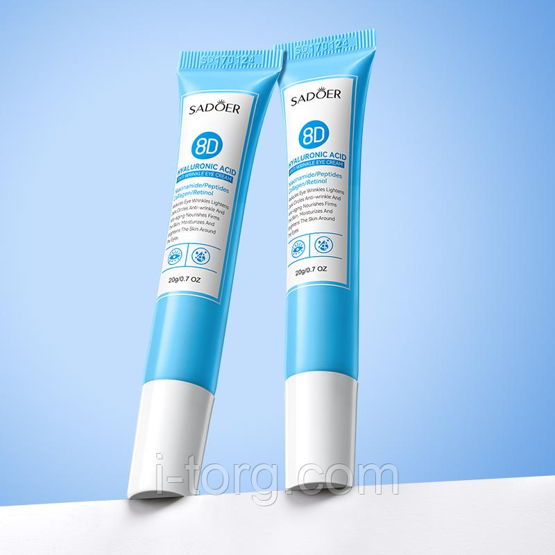 Крем для шкіри навколо очей Sadoer 8D Hyaluronic Acid Anti-Wrinkle Eye Cream з гіалуроновою кислотою, 20 г.