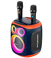 Bluetooth колонка HOPESTAR Party 130 120W с RGB подсветкой и двумя беспроводными микрофонами сине-красная