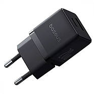 Компактний блок живлення для зарядки телефона Type-C+USB 20W BASEUS Palm Fast Charger (чорний), фото 3