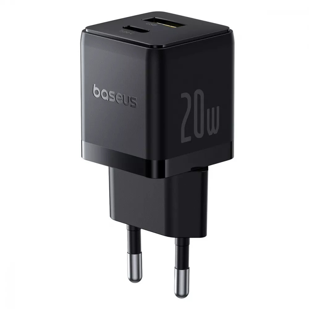 Компактний блок живлення для зарядки телефона Type-C+USB 20W BASEUS Palm Fast Charger (чорний)