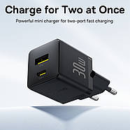 Компактний блок живлення для зарядки телефона Type-C+USB 20W BASEUS Palm Fast Charger (чорний), фото 4