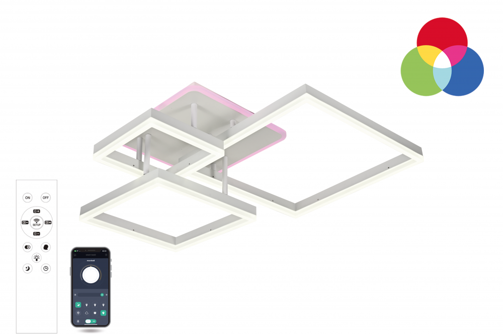 Керована світлодіодна люстра GENNY SQUARE RGB 105W 4S WHITE Luminaria 10500 Lm з пультом і додатком для смартфону APP-220-IP20