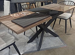 Розсувний обідній стіл в стилі лофт СПАЙДЕР МДФ Neman волоський горіх глянець / Чорний 1400x800