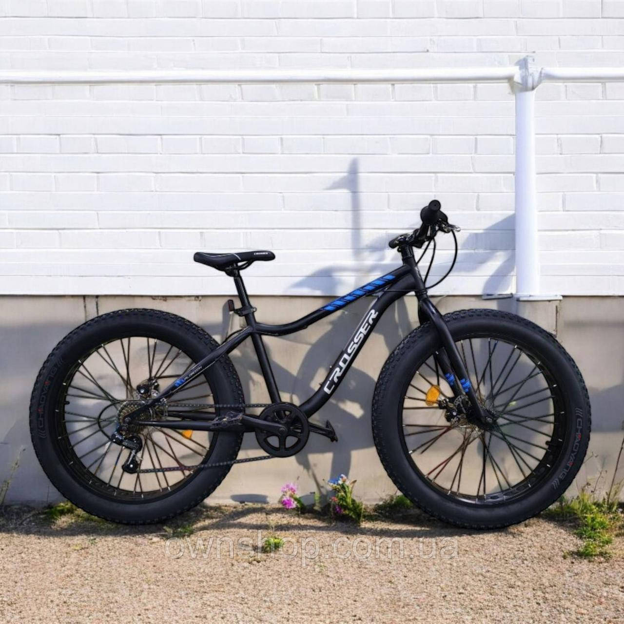Велосипед гірський Crosser Fat Bike колеса 26", рама 16", чорно-синій