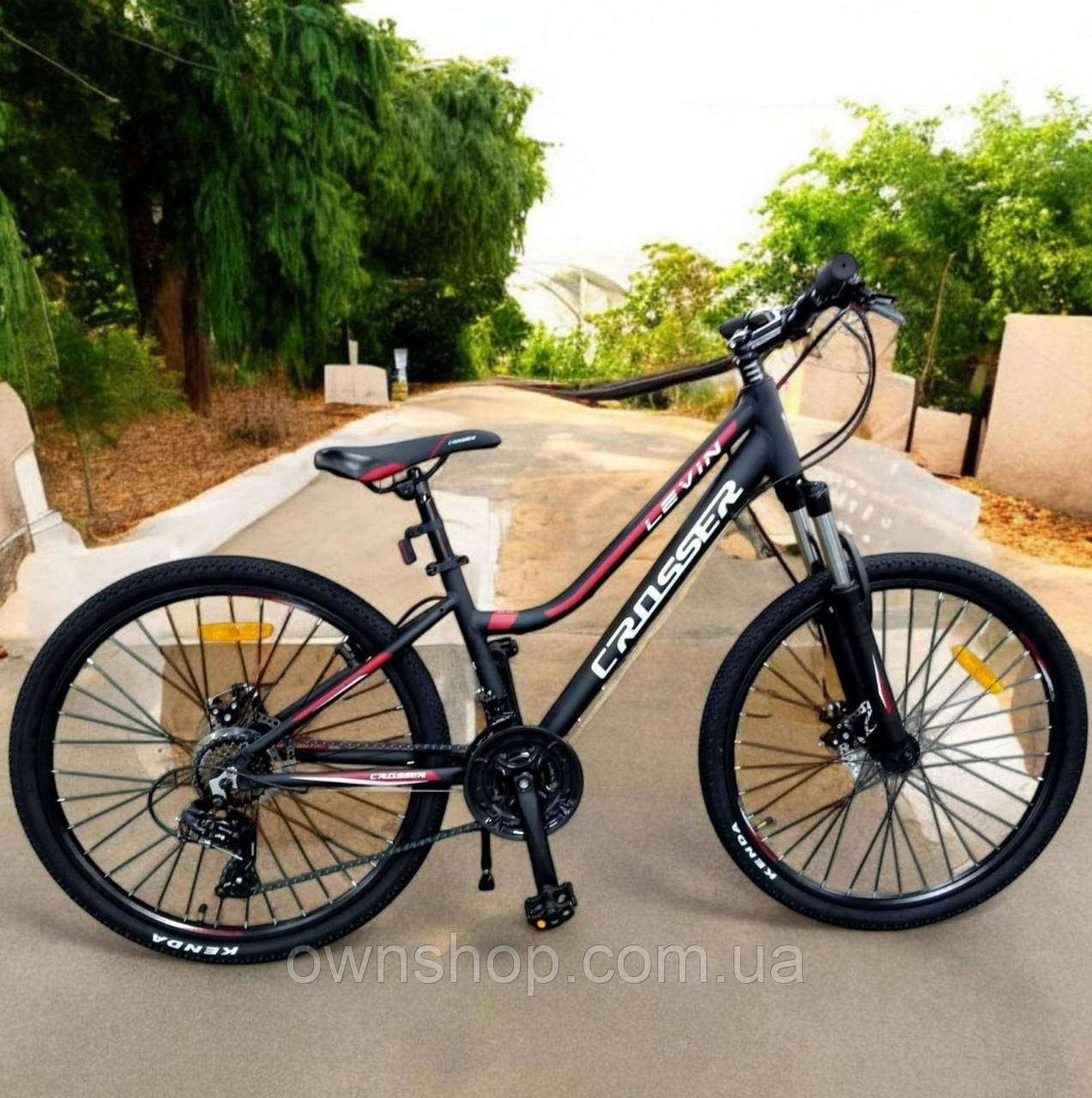 Велосипед гірський алюмінієвий Crosser LEVIN 26" рама 14", чорно-червоний
