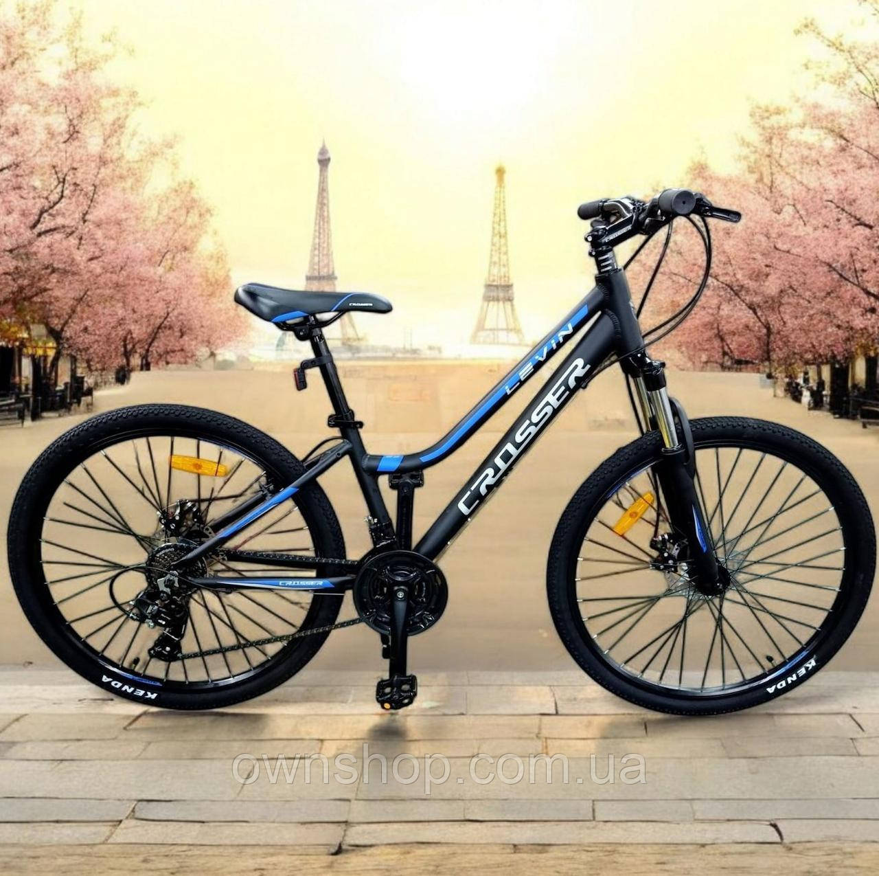 Велосипед гірський алюмінієвий Crosser LEVIN 24" рама 12", чорно-синій