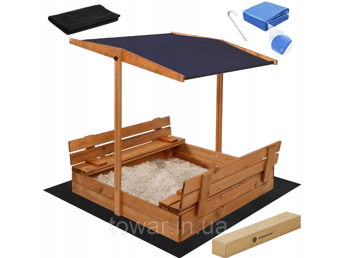 Пісочниця дерев'яна з навісом 120 x 120 x 22 см 6488