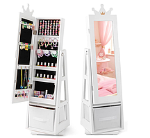 Дитяча шафа для ювелірних виробів COSTWAY, 3 в 1, дзеркало, яке обертається на 360° 6659