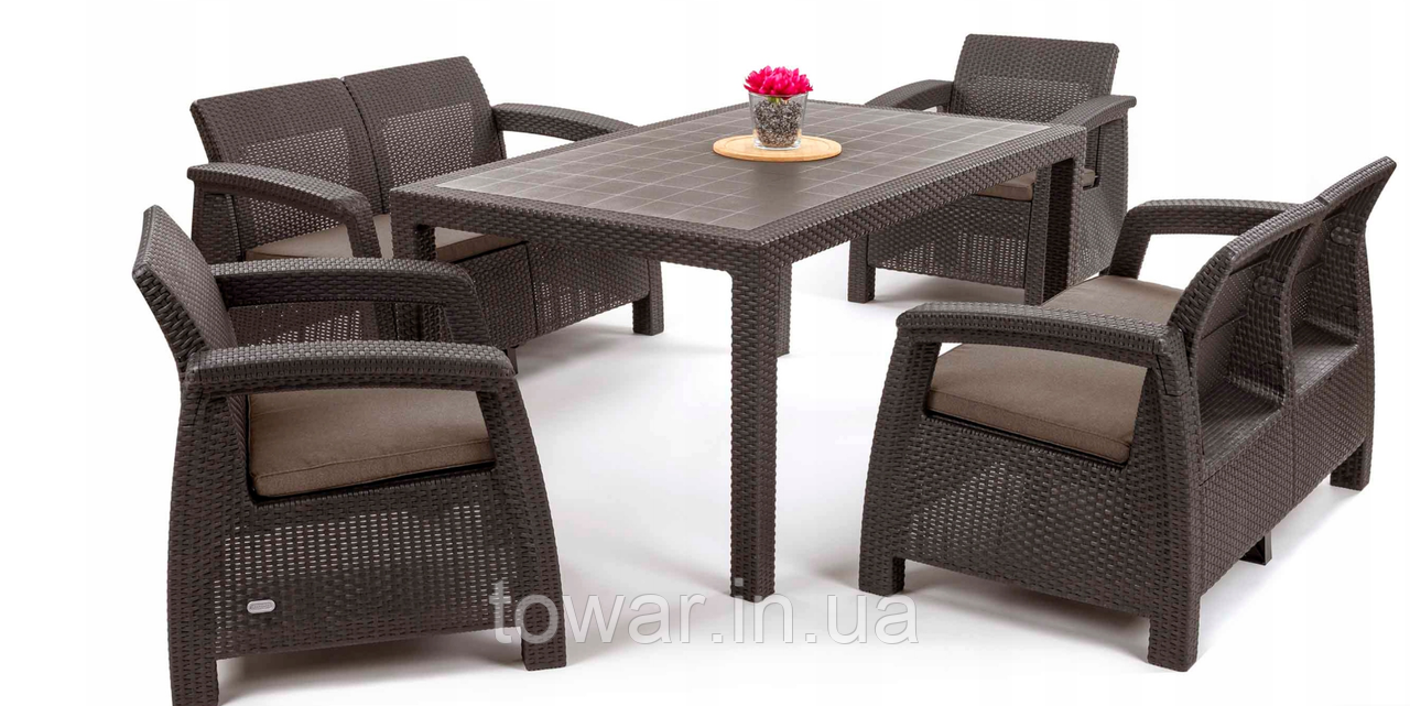 Комплект садових меблів CORFU FIESTA 6-місний коричневий ротанговий стиль 7340, фото 1