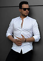 Базова ошатна біла сорочка приталена, комір стійка, з довгим рукавом, Туреччина, асортимент