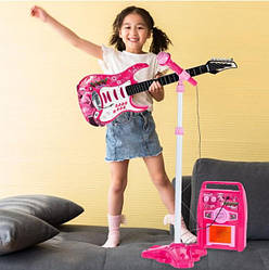 Дитяча електро гітара+мікрофон+підсилювач 22407 рожева