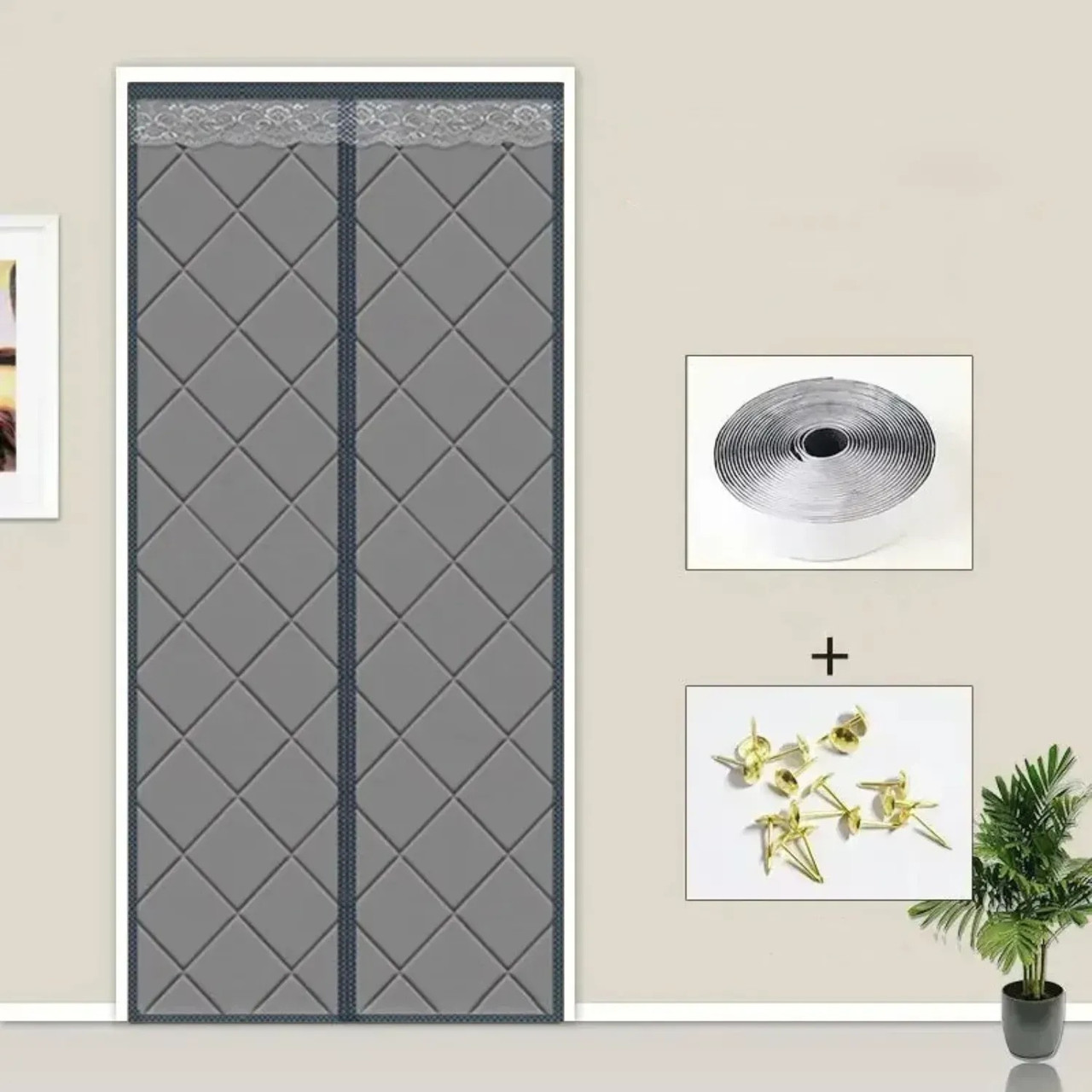 Дверна фіранка Supretto термоізоляційна магнітна Затишний дім, металік (83390002), фото 1