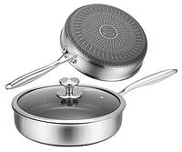 Глибока сковорода Edenberg із нержавіючої сталі з кришкою з антипригарним покриттям 28 см (EB-13063)
