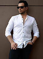 Стильна ошатна біла сорочка базова приталена, комір стійка, з довгим рукавом, Туреччина, асортимент