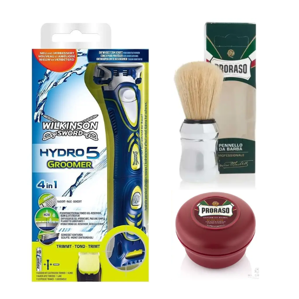 Станок Wilkinson Sword Hydro 5 Groomer + Proraso помазок + мило для гоління 150 мл