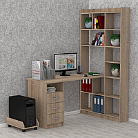 Великий письмовий комп'ютерний стіл 140 см зі стелажем з трьома шухлядами підставкою під системний блок Флеш 37