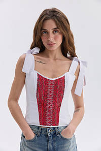 Орнаментований жіночий топ зі шнурівкою, червоний