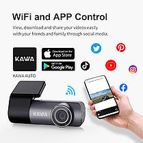 KAWA Dash Cam Front 1296P, мінівідеореєстратор для автомобілів із застосунком, голосовим керуванням, WiFi-ві, фото 4