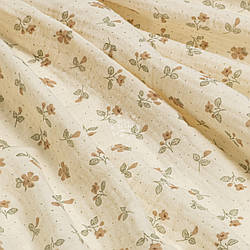 Двошаровий жатий муслін "Світло-коричневі квіточки і крапки на ванільному тлі", ширина 135 см
