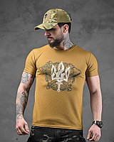 Футболка койот з гербом,тактична футболка койот,футболка зсу,чоловіча військова футболка з гербом
