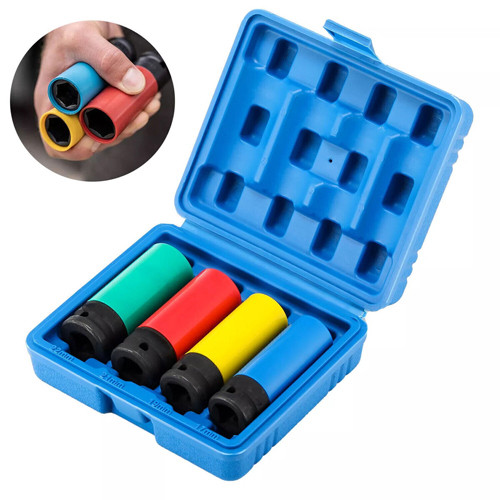 Набір ударних головок 4шт 17-22мм 1/2" подовжені для литих дисків в кейсі, фото 1