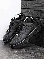 Чоловічі Кросівки Nike Air Force Black Шкіряні, Кросівки Чоловічі Найк Аір Форс Чорні Весняні Осінні