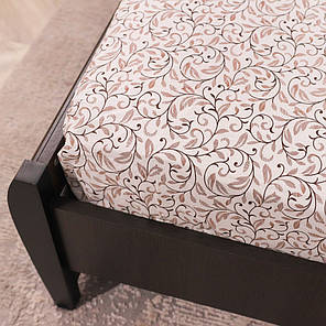 Захисне натяжне міцне простирадло гумка односпальне з бязі (90*200*25) бавовняне , бежевий вензель №663010, фото 3