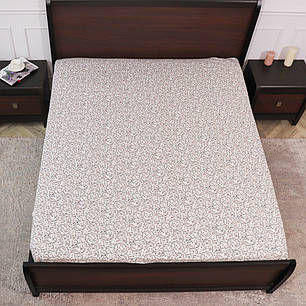 Захисне натяжне міцне простирадло гумка односпальне з бязі (90*200*25) бавовняне , бежевий вензель №663010, фото 1