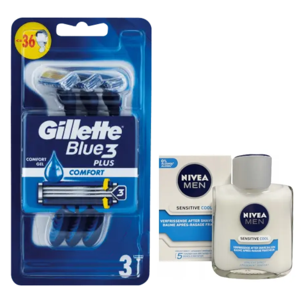 Набір Gillette Blue 3 Plus Comfort (3 шт) + Nivea Men Sensitive Cooling бальзам після гоління 100 мл