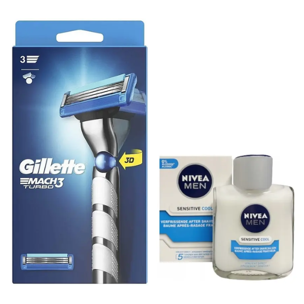 Станок для гоління Gillette Mach3 Turbo 3D Motion (1 картридж) + Nivea Men Sensitive Cooling бальзам після гоління 100 мл