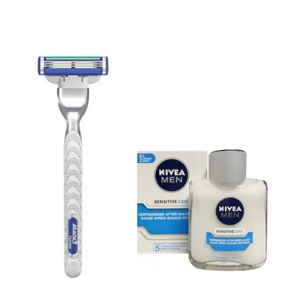 Станок для гоління Gillette Mach3 Turbo (1 картридж) + Nivea Men Sensitive Cooling бальзам після гоління 100 мл