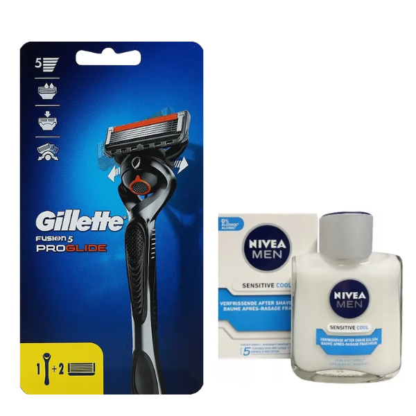 Станок для гоління Gillette Fusion ProGlide 2 картриджа Flexball + Nivea Men Sensitive Cooling бальзам після гоління 100 мл