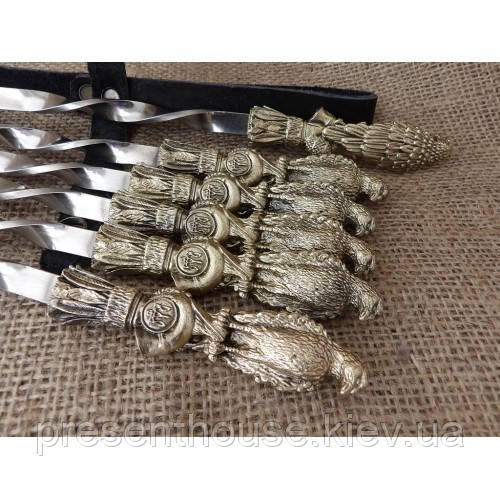 Набір шампурів ручної роботи "Птахи" у шкіряному сагайдаку, фото 1