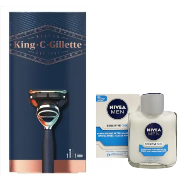 Станок для гоління Gillette King C (1 картридж) + Nivea Men Sensitive Cooling бальзам після гоління 100 мл