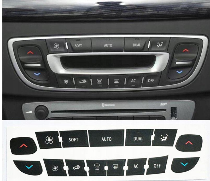 Наклейки на кнопки клімат-контролю Renault Megane, Scenic, Clio, Kangoo, Fluence, Laguna (2009-2016)