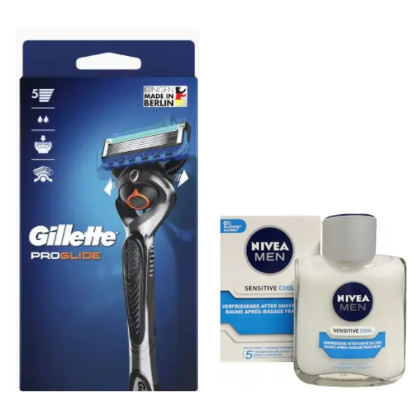 Станок Gillette Fusion ProGlide 2 картриджі Flexball (картон) + Nivea Men Sensitive Cooling бальзам після гоління 100 мл