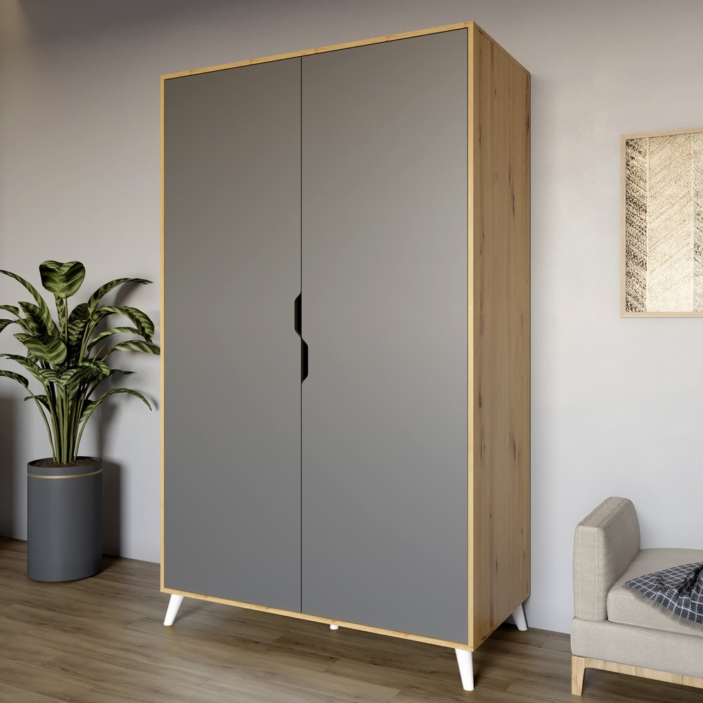 Шафа дводверна з білими ніжками М-ЗОН Борн 1200 Дуб Артизан/Антрацит (MZN-031053), фото 1