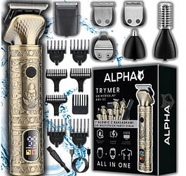 Набір для стриження волосся, бороди та тіла 7в1 Alpha ABS-02 Тример + Бритва