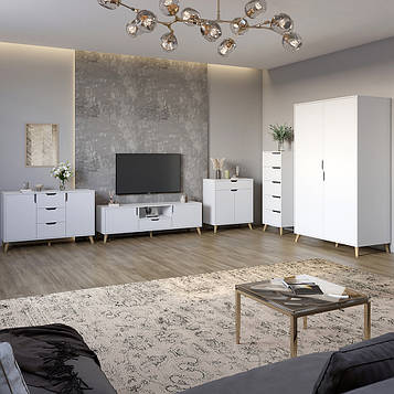Комплект меблів для вітальні 5 предметів з ніжками кольору світлий горіх М-ЗОН Борн Німфея Альба (білий) (MZN-031071)