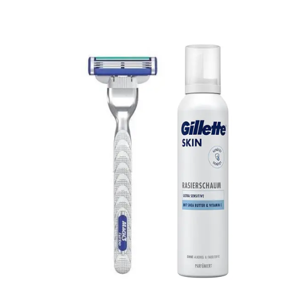 Станок для гоління Gillette Mach3 Turbo (1 картридж) + Gillette Skin Ultra Sensitive Піна для гоління 240 г