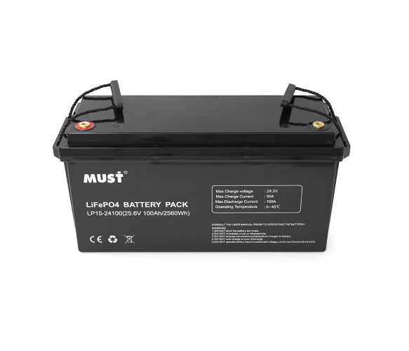Акумулятор Must LiFePO4 LP15-24100 25,6В 100Аг 2,56кВт літій залізо фосфатний АКБ 522x240x218мм 23кг