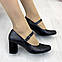 Туфлі шкіряні жіночі на стійкому підборі, колір чорний, фото 3