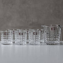 Набір із 6 скляних склянок та скляного відерка для льоду зі щипчиками