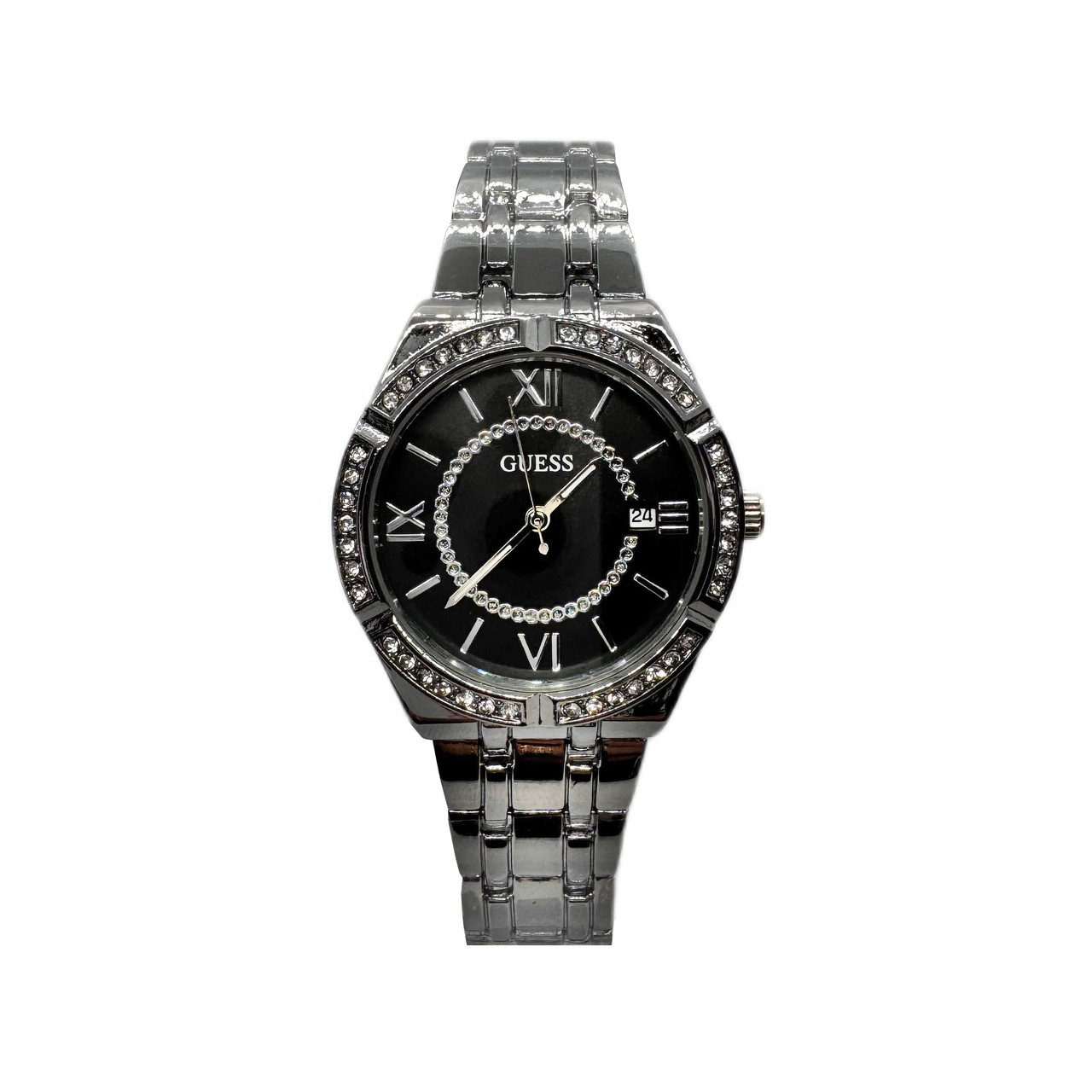 Годинник жіночий наручний Guess (Гесс), срібло з чорним циферблатом ( код: IBW912SB )