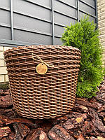 Кашпо Темне дерево 20 литрів з ротангу. Плетений кошик (вазон, горщик) для саду, квітів, декору.