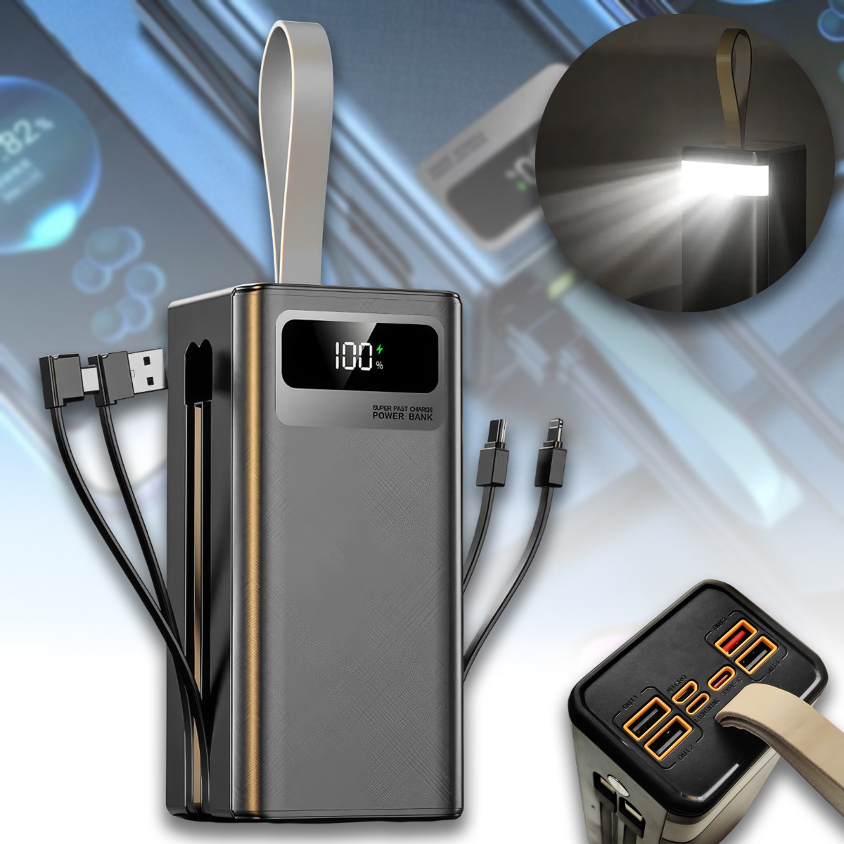 Power Bank на 100 000 мАч з набором кабелів,дисплеєм та LED лампою Borofone DBT35A 22.5W Чорний