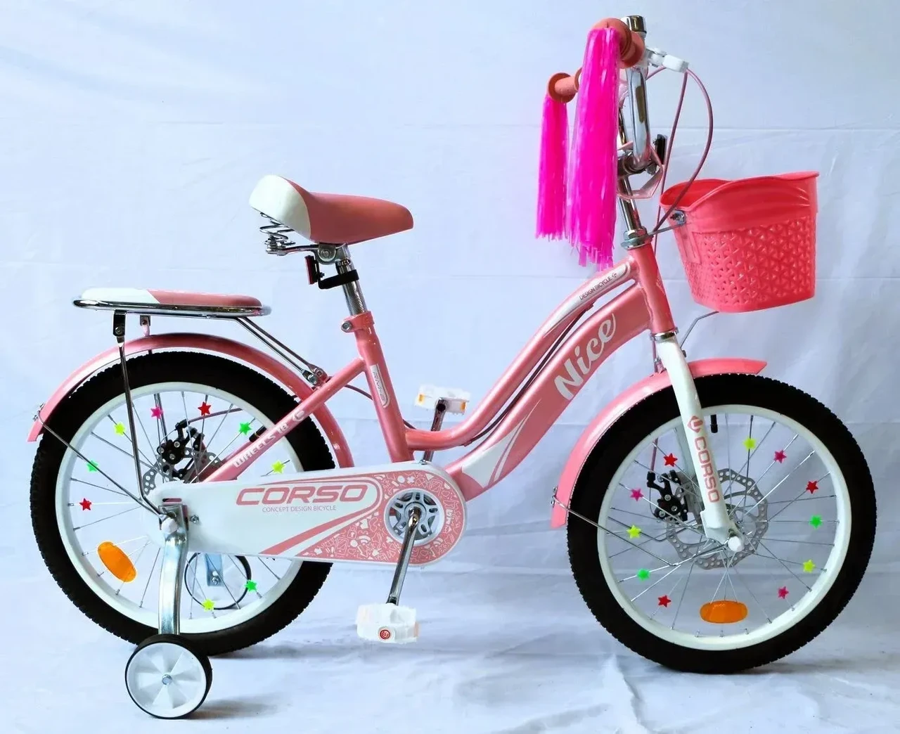 Велосипед дитячий 18" CORSO Nice NC-18129 додаткові колеса велосипед для дівчинки